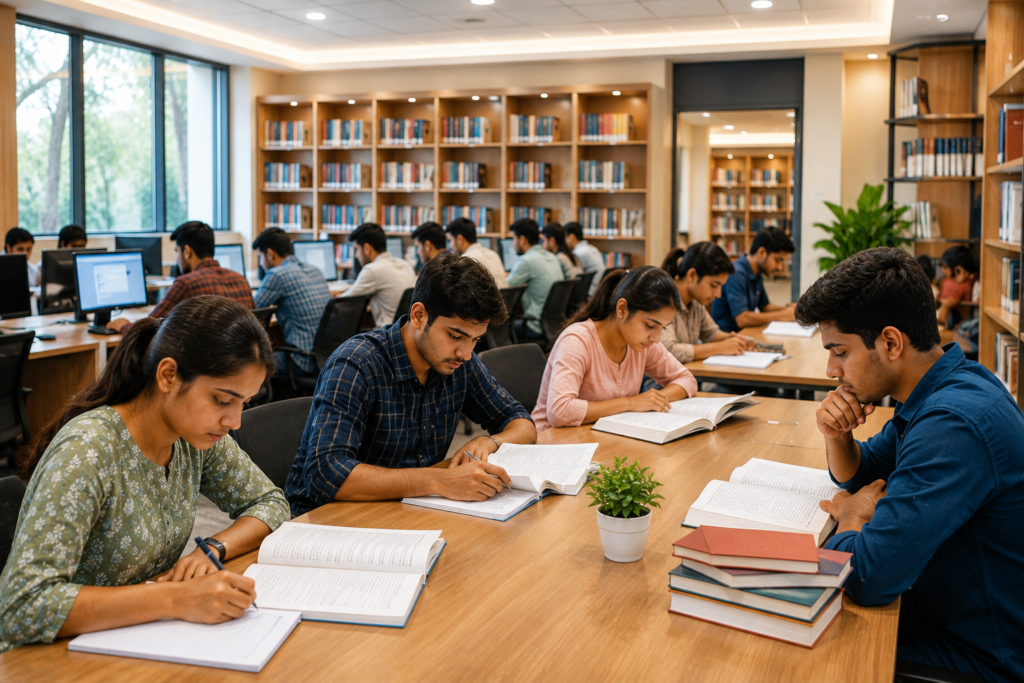 focused study session in library युवाओं को बड़ी सौगात: हरियाणा के गांवों में एक साथ खुलेंगी 350 आधुनिक अटल लाइब्रेरियां