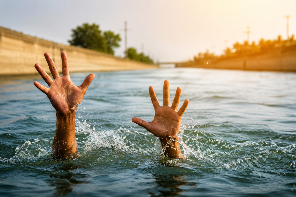 hands reaching from water