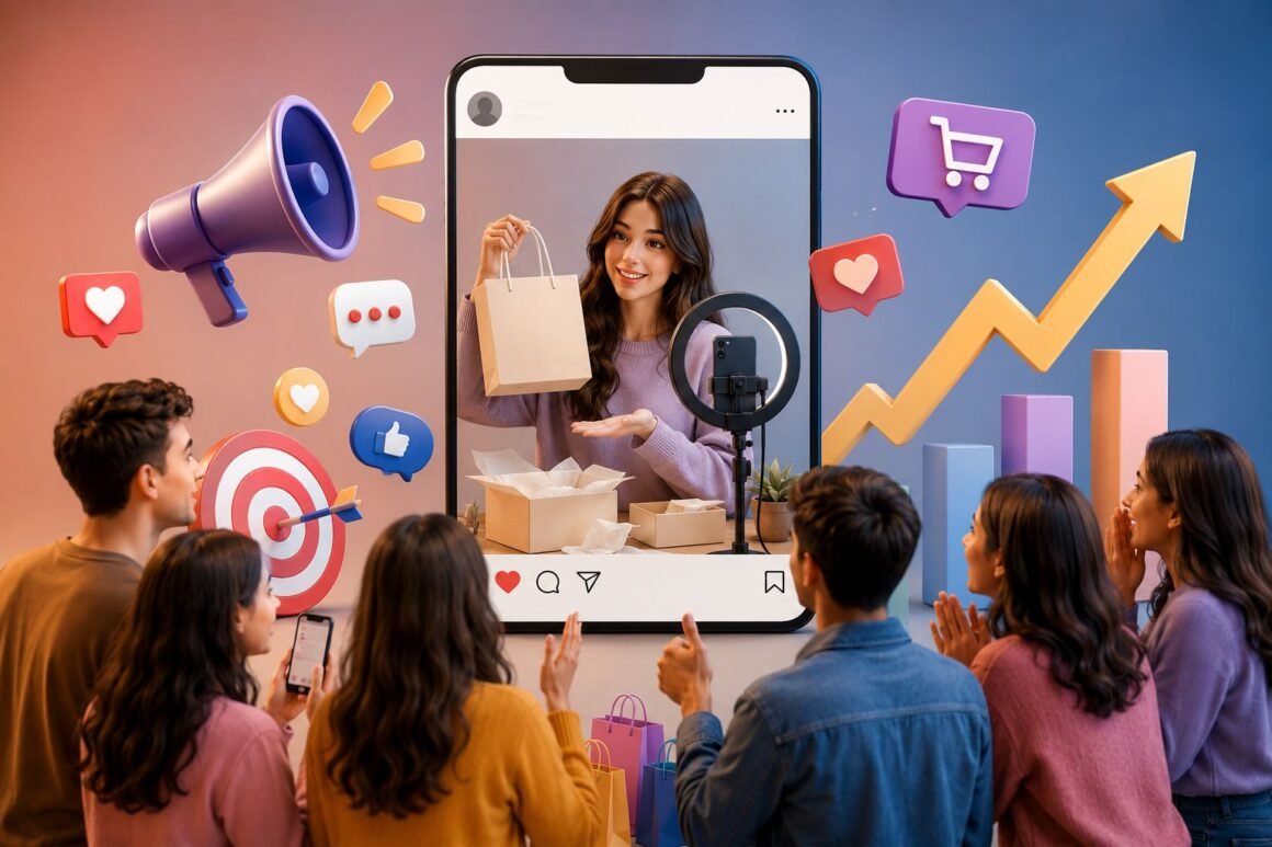 influencer Influencer promoting products on social media to increase brand awareness and customer engagement.