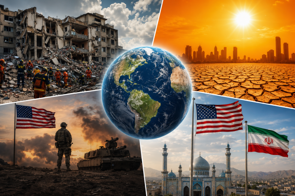 Global markets monitor geopolitical tensions and climate-related disruptions.