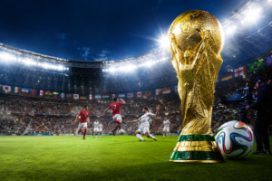 Epic soccer match under stadium lights