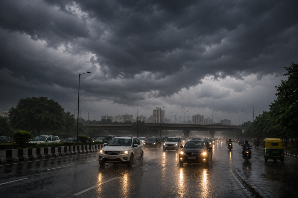 ChatGPT Image Jul 2, 2026, 11_46_12 AM Skies turn dark as heavy rain lashes parts of Delhi-NCR, red alert issued for thunderstorm
