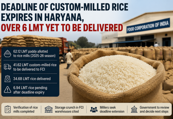 ChatGPT Image Jul 3, 2026, 11_31_16 AM Deadline of custom-milled rice expires in Haryana, over 6 LMT yet to be delivered