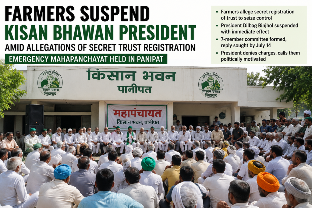 ChatGPT Image Jul 6, 2026, 10_40_13 AM Farmers suspend Kisan Bhawan president amid allegations of secret trust registration