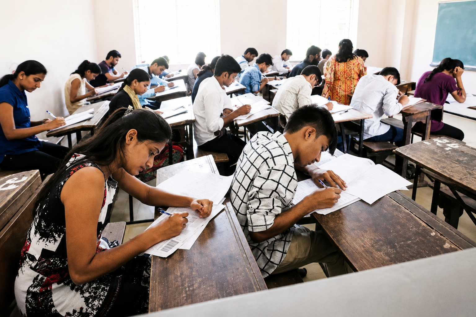 Haryana CET Group D Candidates Get Relief as Correction Portal Opens Students appearing for the Haryana CET Group D examination in a classroom as candidates prepare for recruitment after the correction portal opens.