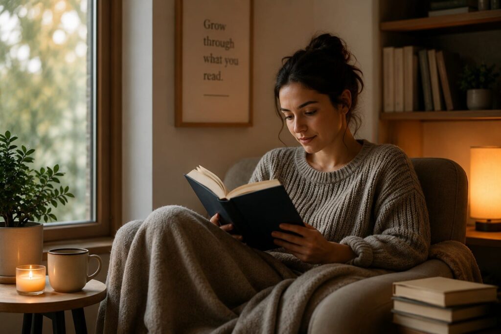A person reading a book in a quiet environment, showing how the reading habit improves focus, critical thinking, and lifelong learning.