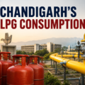 Chandigarh LPG consumption remains above the national average despite PNG expansion, with LPG cylinders and PNG gas pipelines shown in an editorial cityscape.