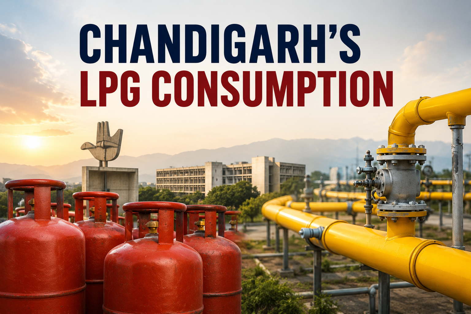 LPG Chandigarh LPG consumption remains above the national average despite PNG expansion, with LPG cylinders and PNG gas pipelines shown in an editorial cityscape.