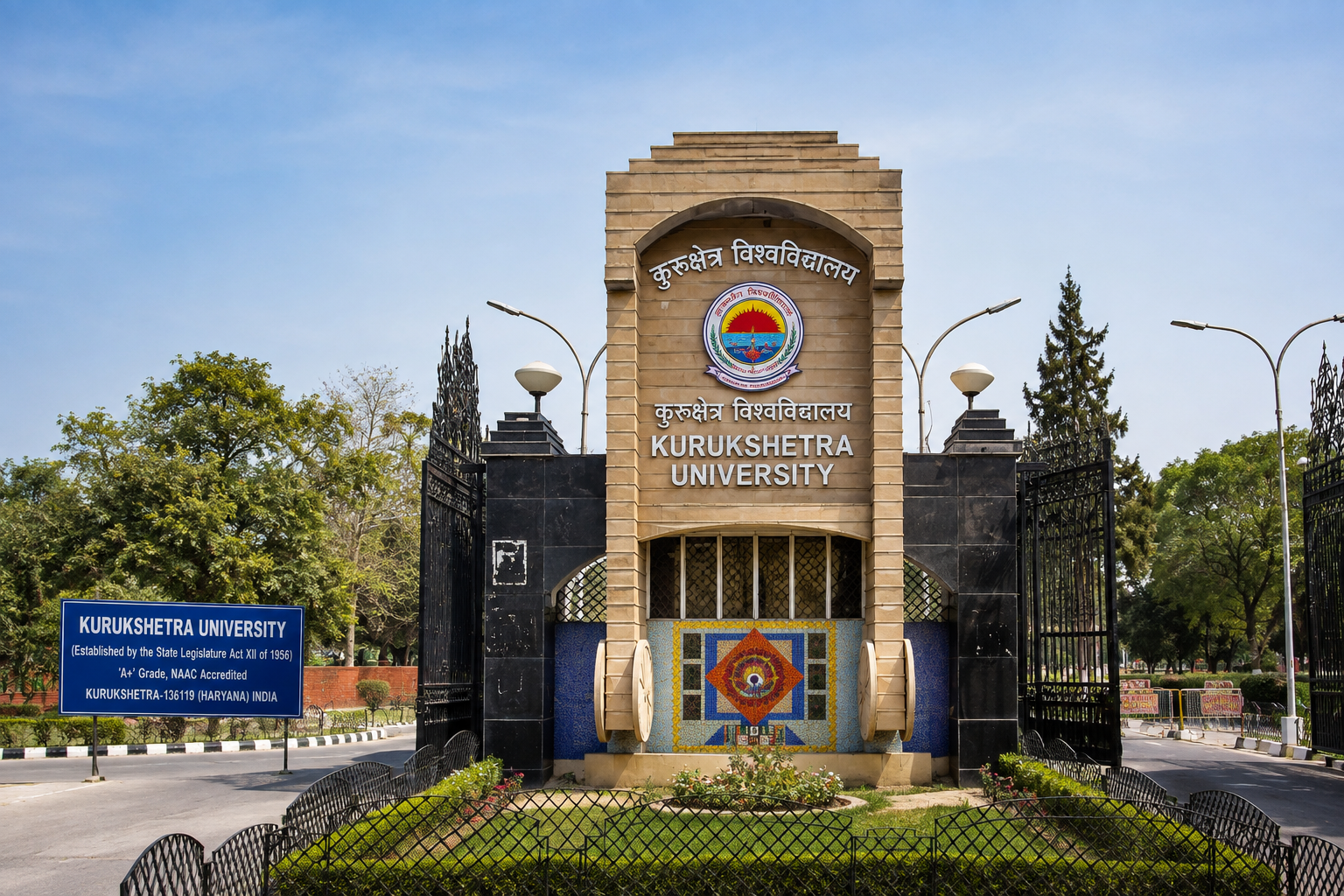 Kurukshetra University Entrance Gate Kurukshetra University entrance gate in Haryana with its main building and landscaped campus surroundings