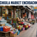 Panchkula market encroachment with shopkeepers displaying goods outside shops
