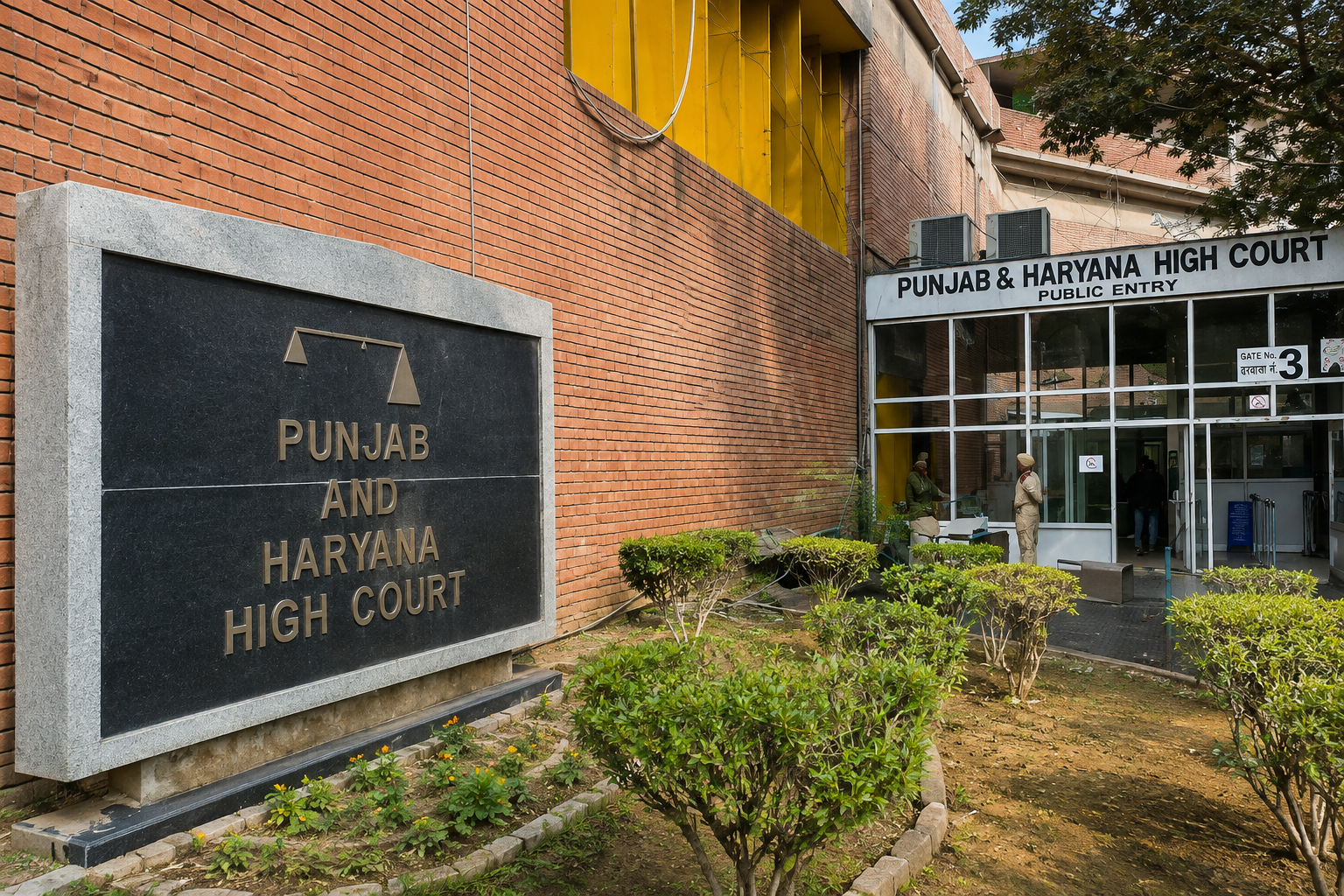Punjab and Haryana High Court building entrance in Chandigarh